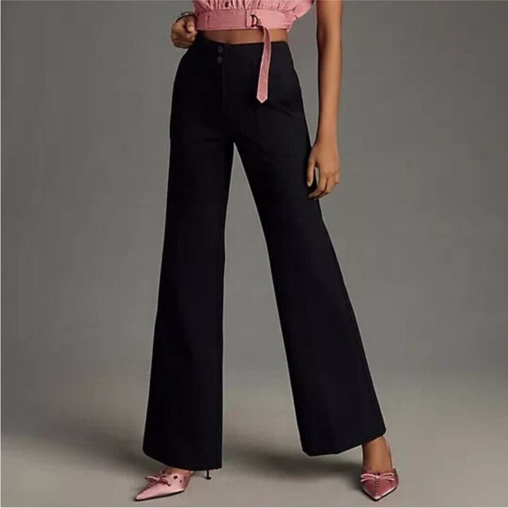 Maeve Anthropologie Naomi Black Wide Leg Flare Pants Boho Minimal Preppy Classic